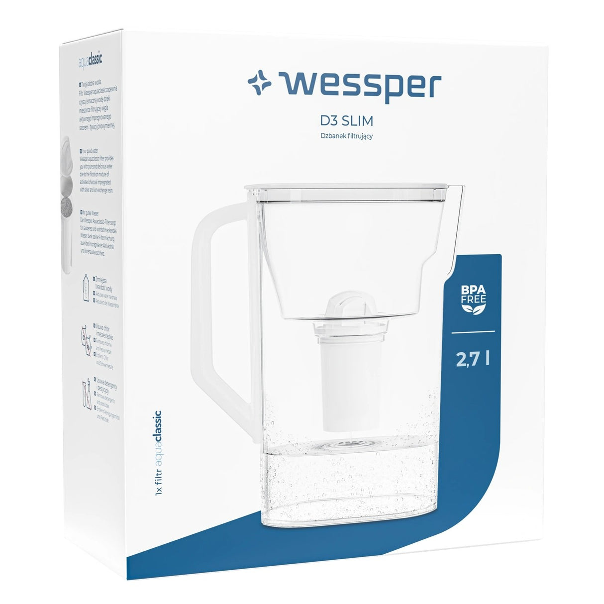 Wessper D3 Slim Wasserfilter 2,7 Liter mit AquaClassic Filter versch. Farben – HaGa-Welt