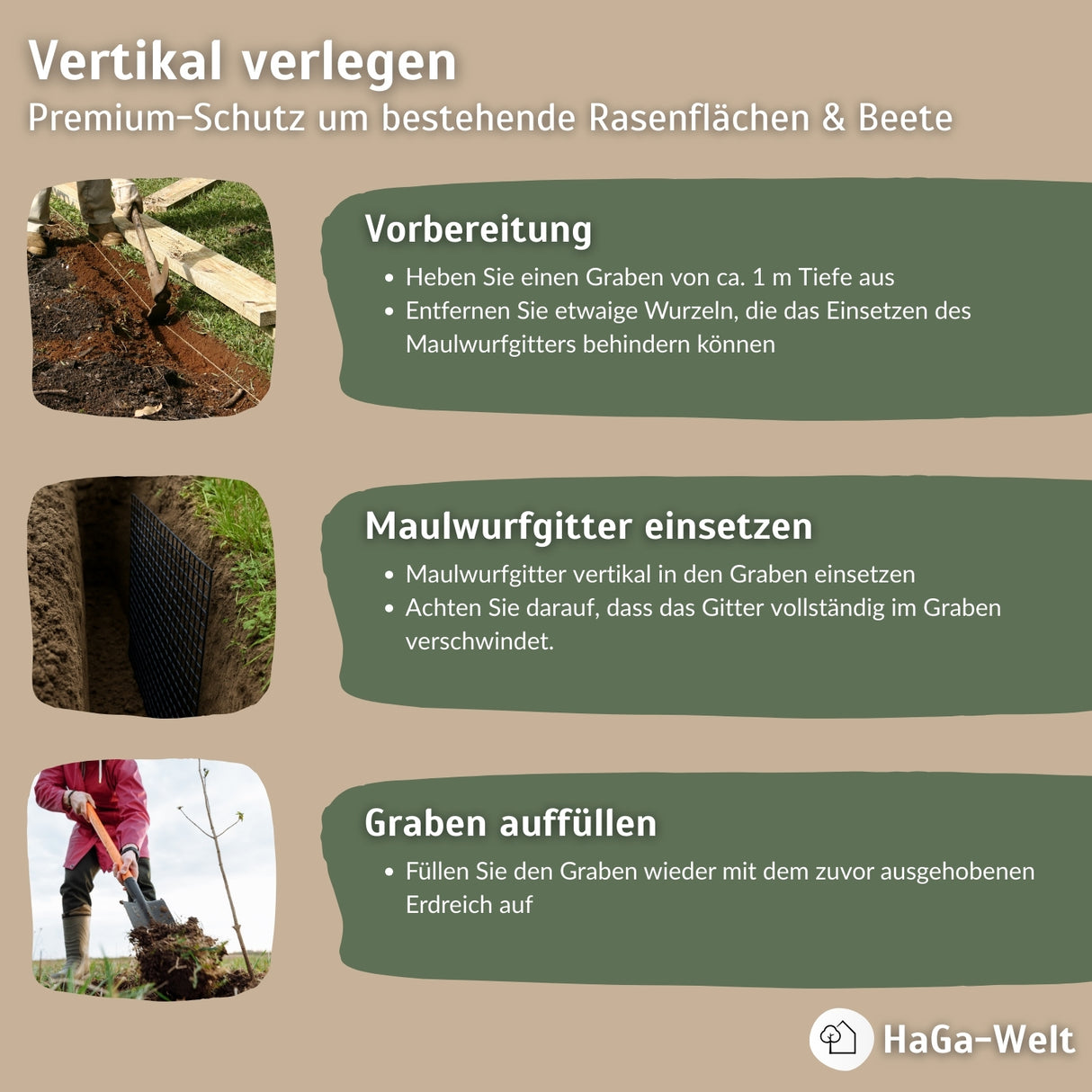 Premium Maulwurfgitter – tierfreundliche Art zum Maulwurf vertreiben – HaGa-Welt