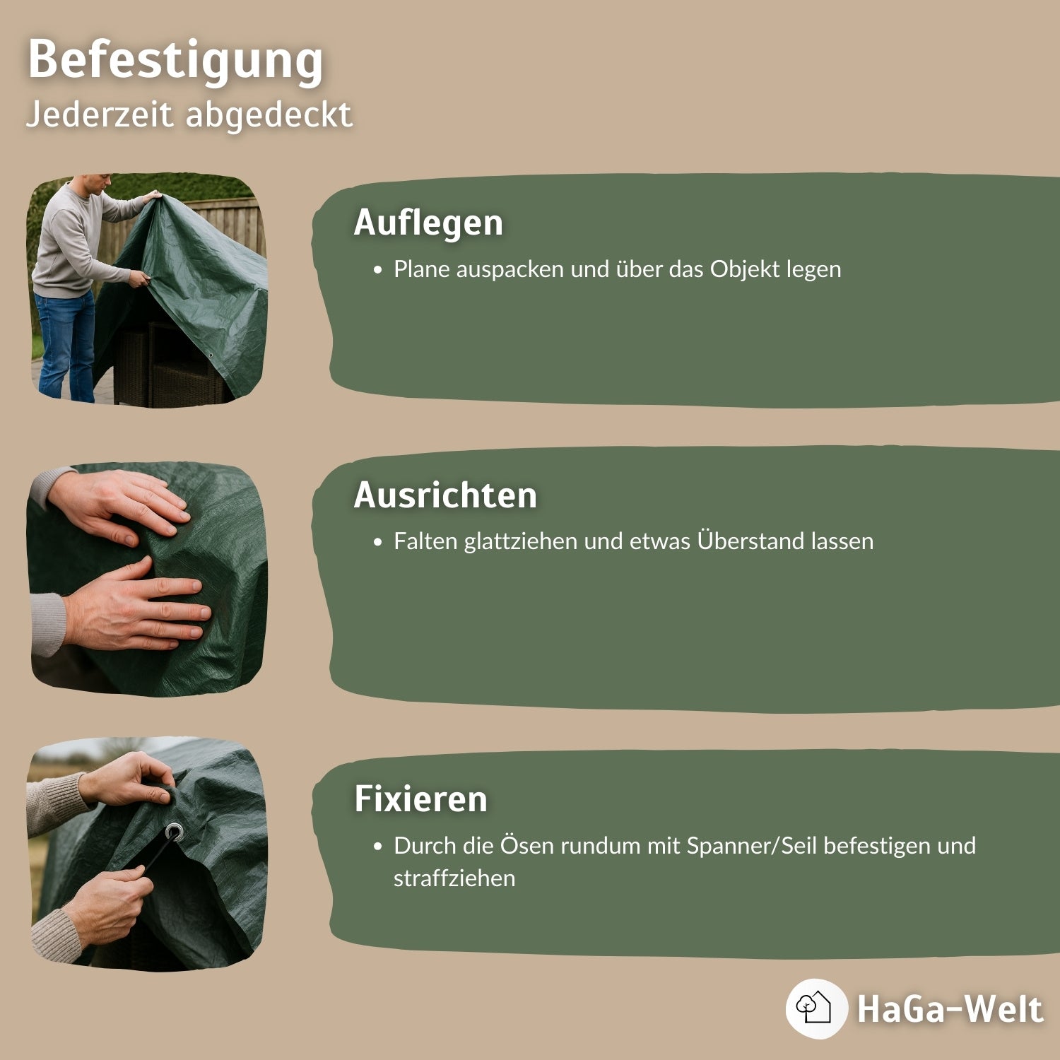 Abdeckplane mit Ösen 70g/m² – zum Abplanen von Gartenmöbeln, Brennholz und mehr – HaGa-Welt