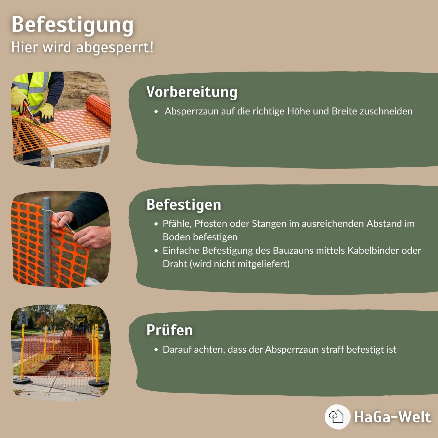 Absperrzaun 1,2m Bauzaun Zaun Baustellenzaun 120g/m² in versch. Farben – HaGa-Welt