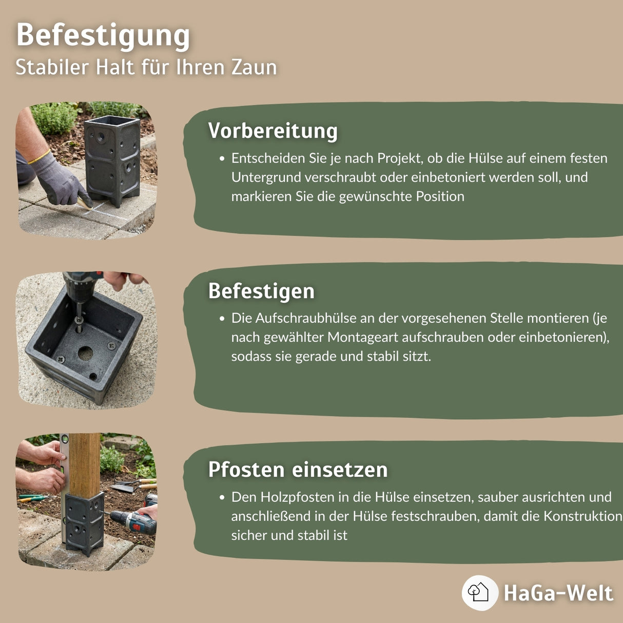 Aufschraubhülse für Holzpfosten 7x7cm Pfostenanker Pfostenanker – HaGa-Welt