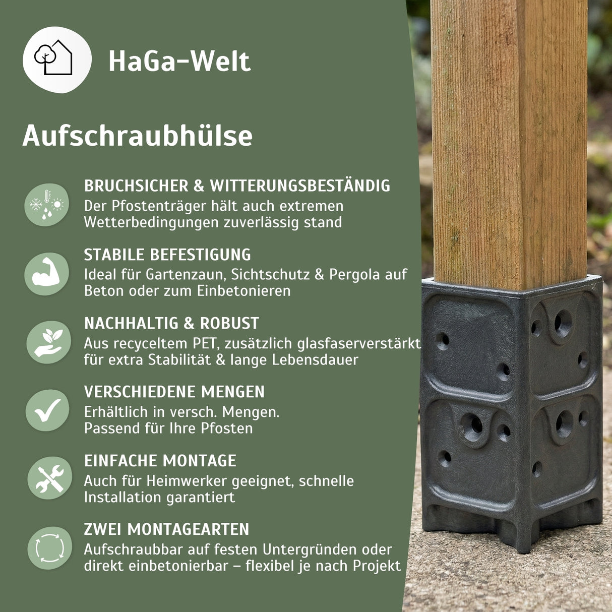 Aufschraubhülse für Holzpfosten 7x7cm Pfostenanker Pfostenanker – HaGa-Welt