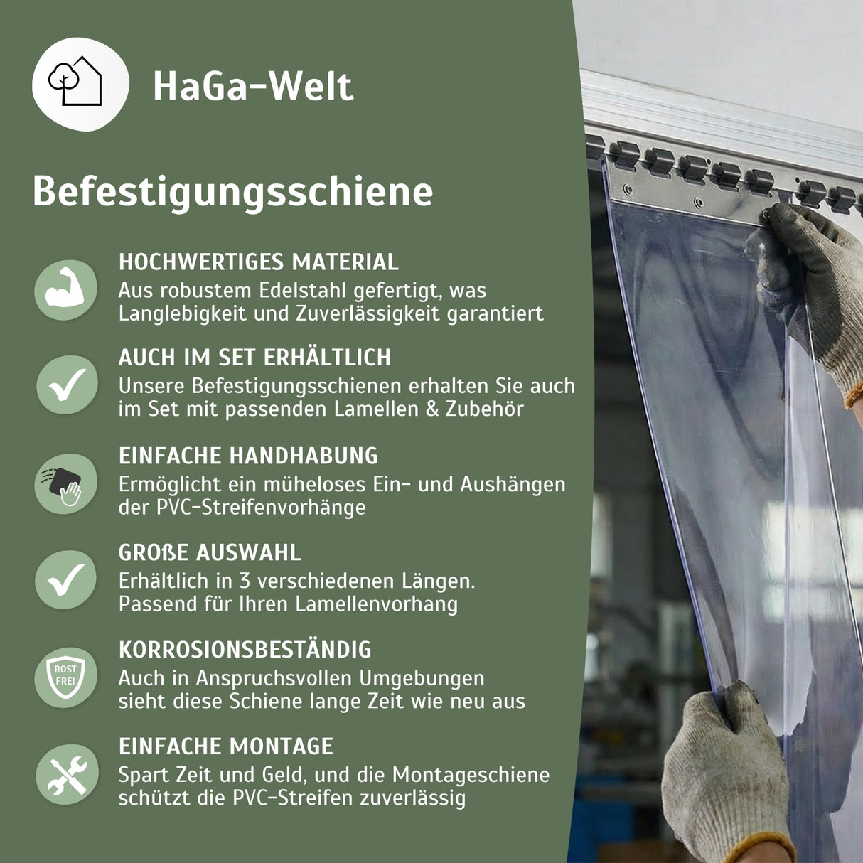 Rail de montage de différentes longueurs pour stores à lamelles et rideaux à lanières en PVC
