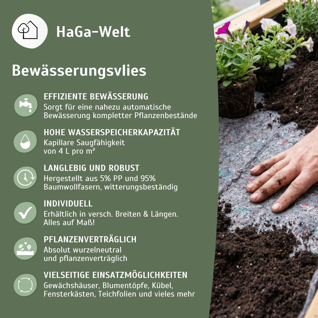 Bewässerungsvlies 500g/m² - Wasserspeicher für eine langfristige Bewässerung – HaGa-Welt