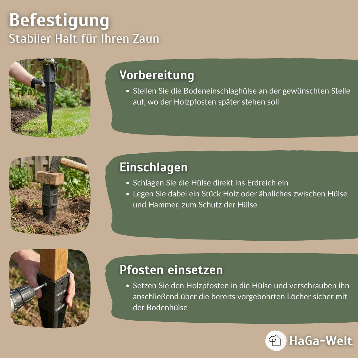 Bodeneinschlaghülse für Holzpfosten 7x7cm Pfostenhalter – HaGa-Welt