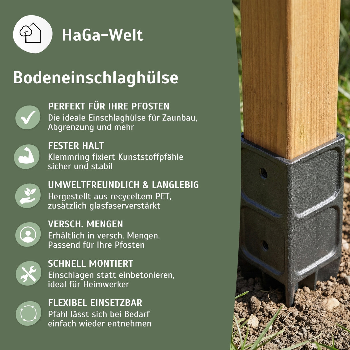Bodeneinschlaghülse für Holzpfosten 7x7cm Pfostenhalter – HaGa-Welt