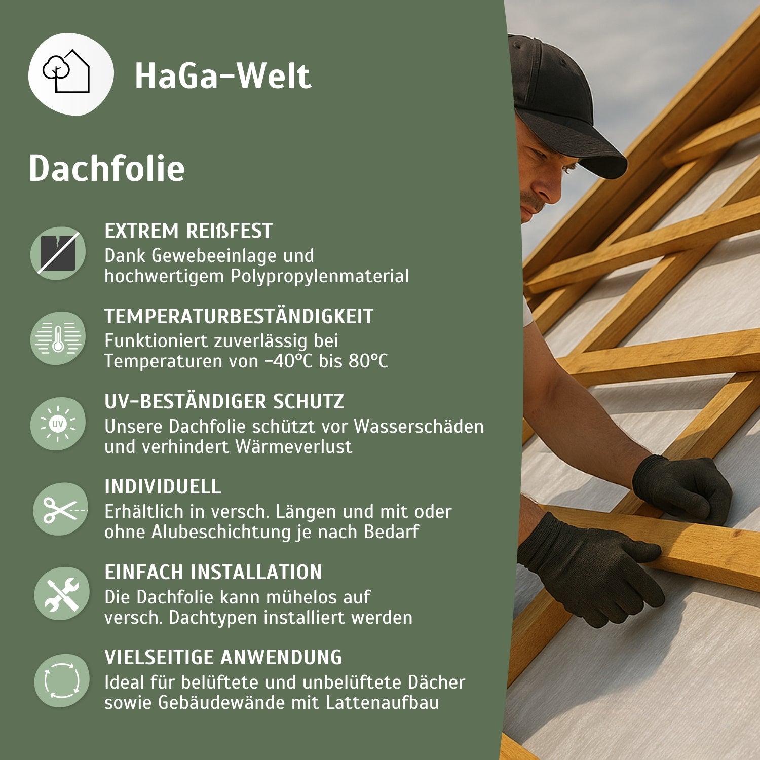 DACHFOLIE in versch. Längen Unterspannbahn Dachbahn Dach-Schalungsbahn – HaGa-Welt
