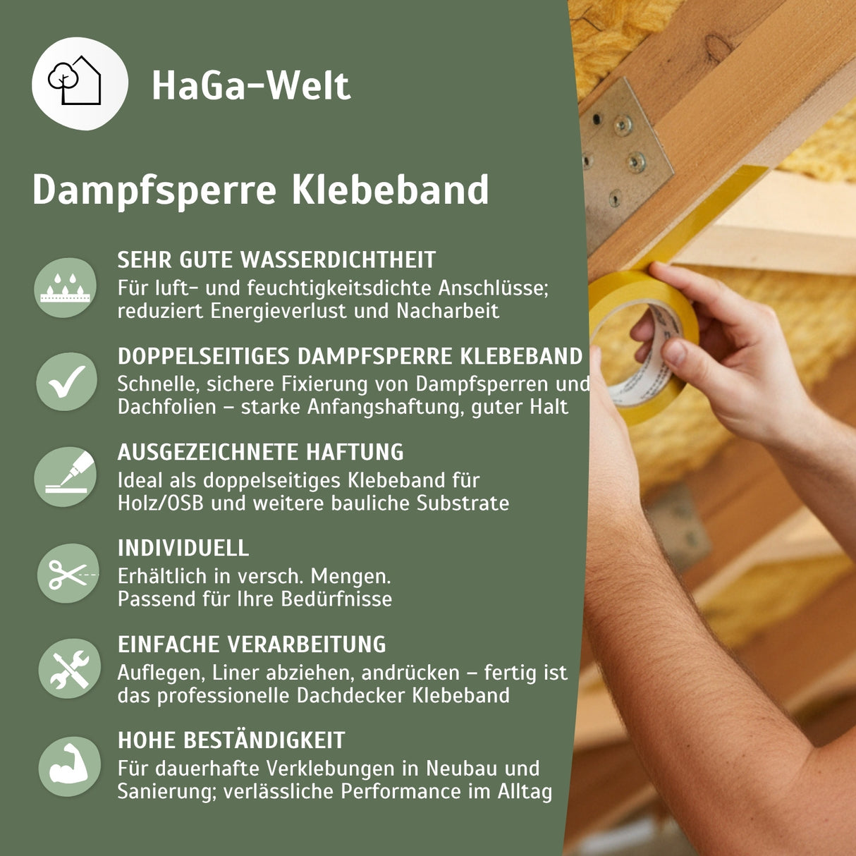 Doppelseitiges Dampfsperre Klebeband N2 – perfekt zur Befestigung von Dampfsperren