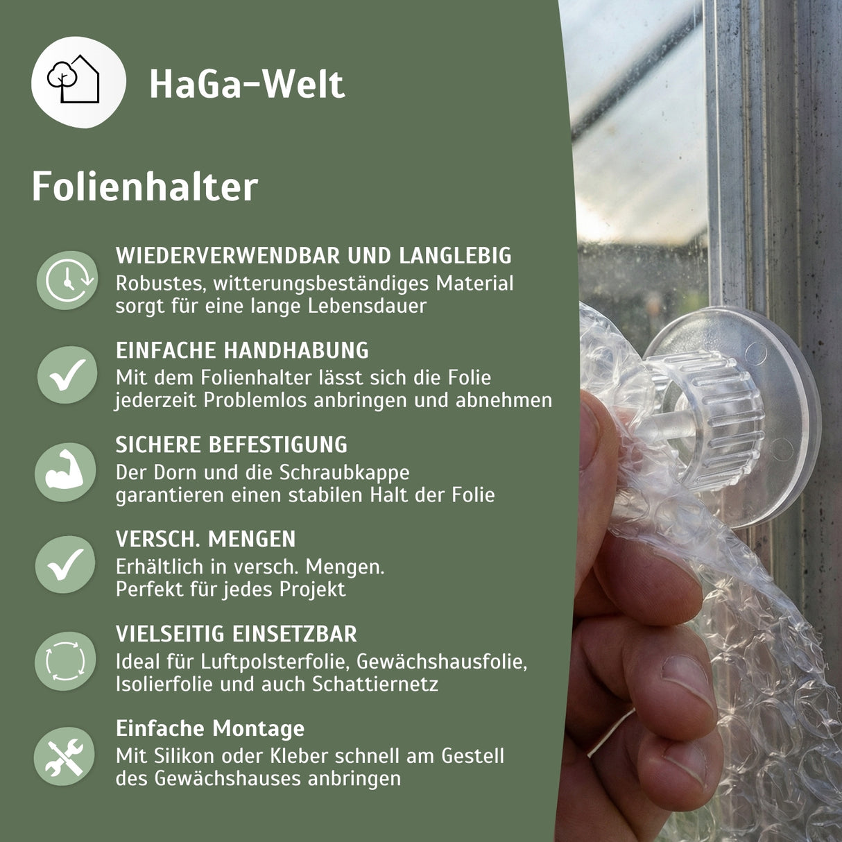 Folienhalter für Isolierfolie, Luftpolsterfolie, Noppenfolie & Schattiernetze – HaGa-Welt