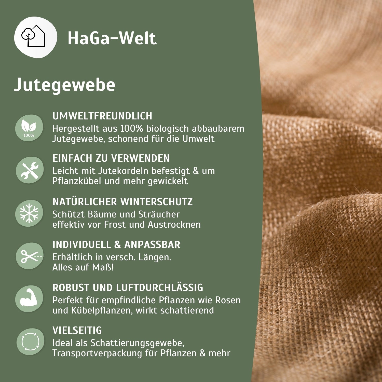 Jutegewebe Meterware –vielseitiger und natürlicher Jutestoff für den Winterschutz – HaGa-Welt