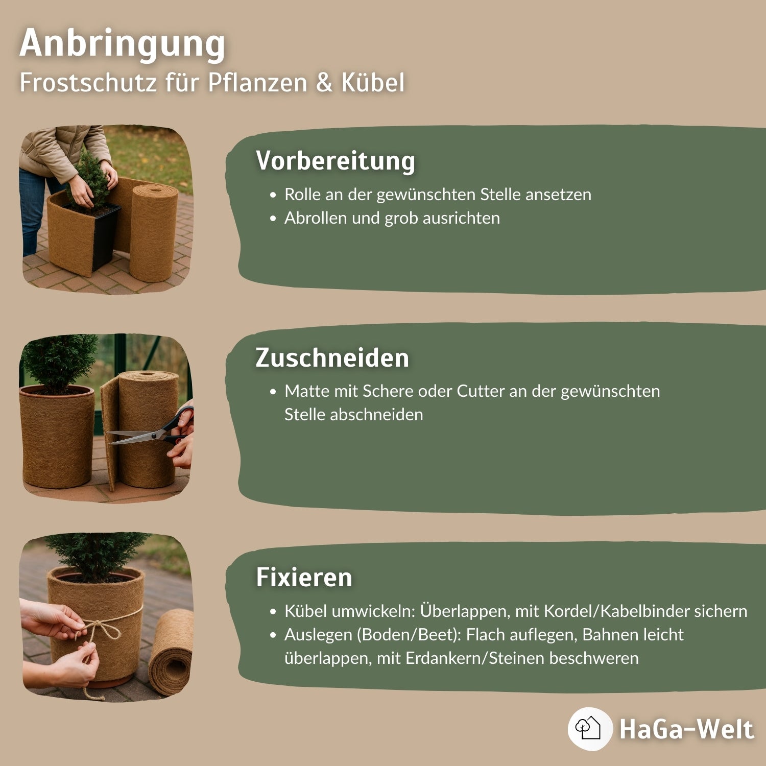 Kokosmatte 600g/m² – extra robust dank Spinnvlies – HaGa-Welt