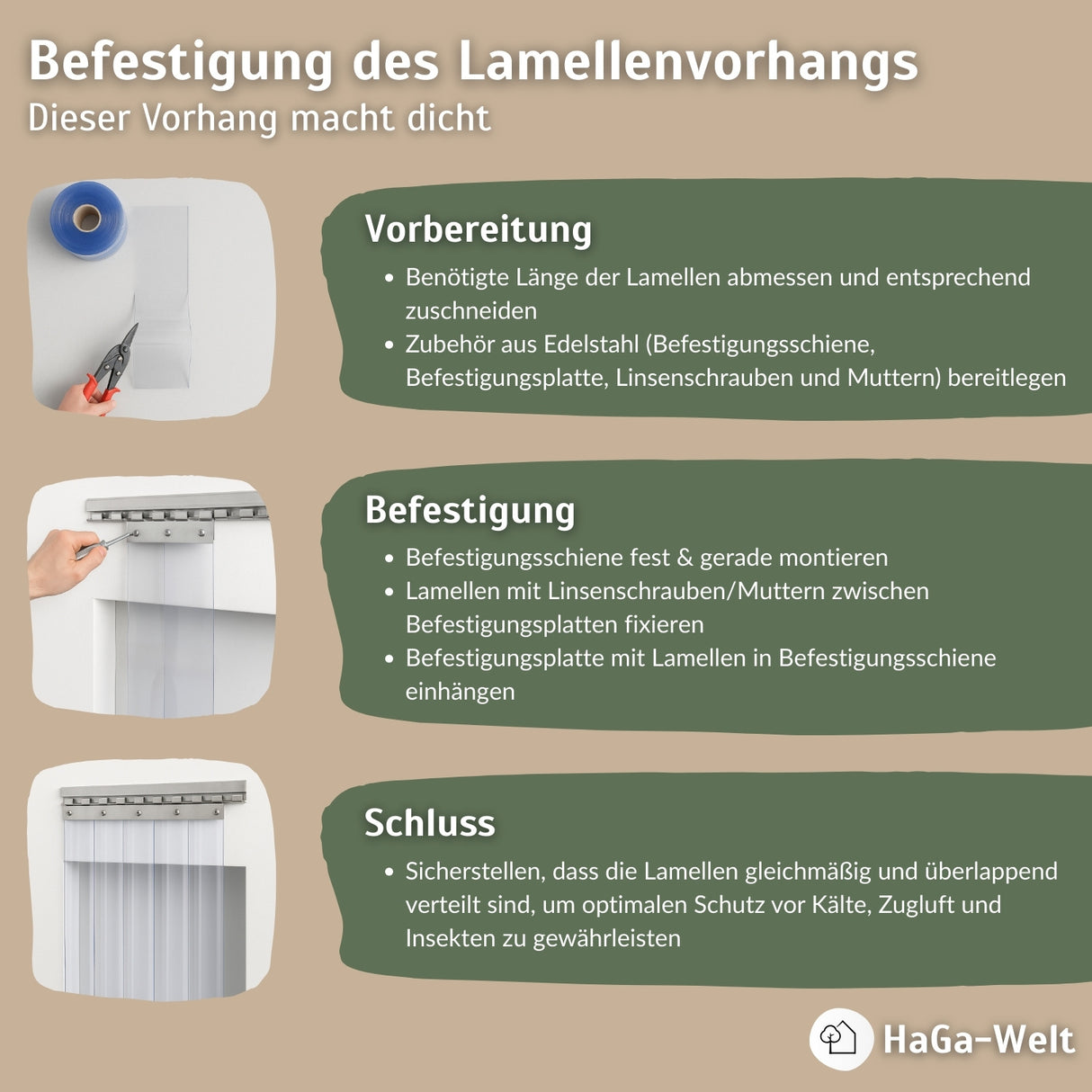 4 Stück Linsenschrauben + Mutter M5 x 12mm für PVC-Lamellenvorhang – HaGa-Welt