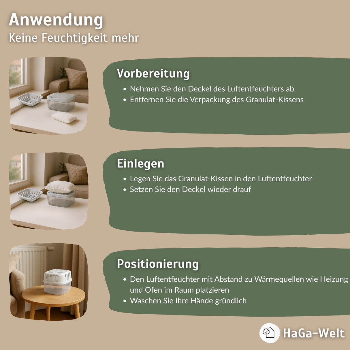 Luftentfeuchter Set inkl. Nachfüllpacks –Gutes Raumklima für Räume bis zu 36 m² – HaGa-Welt