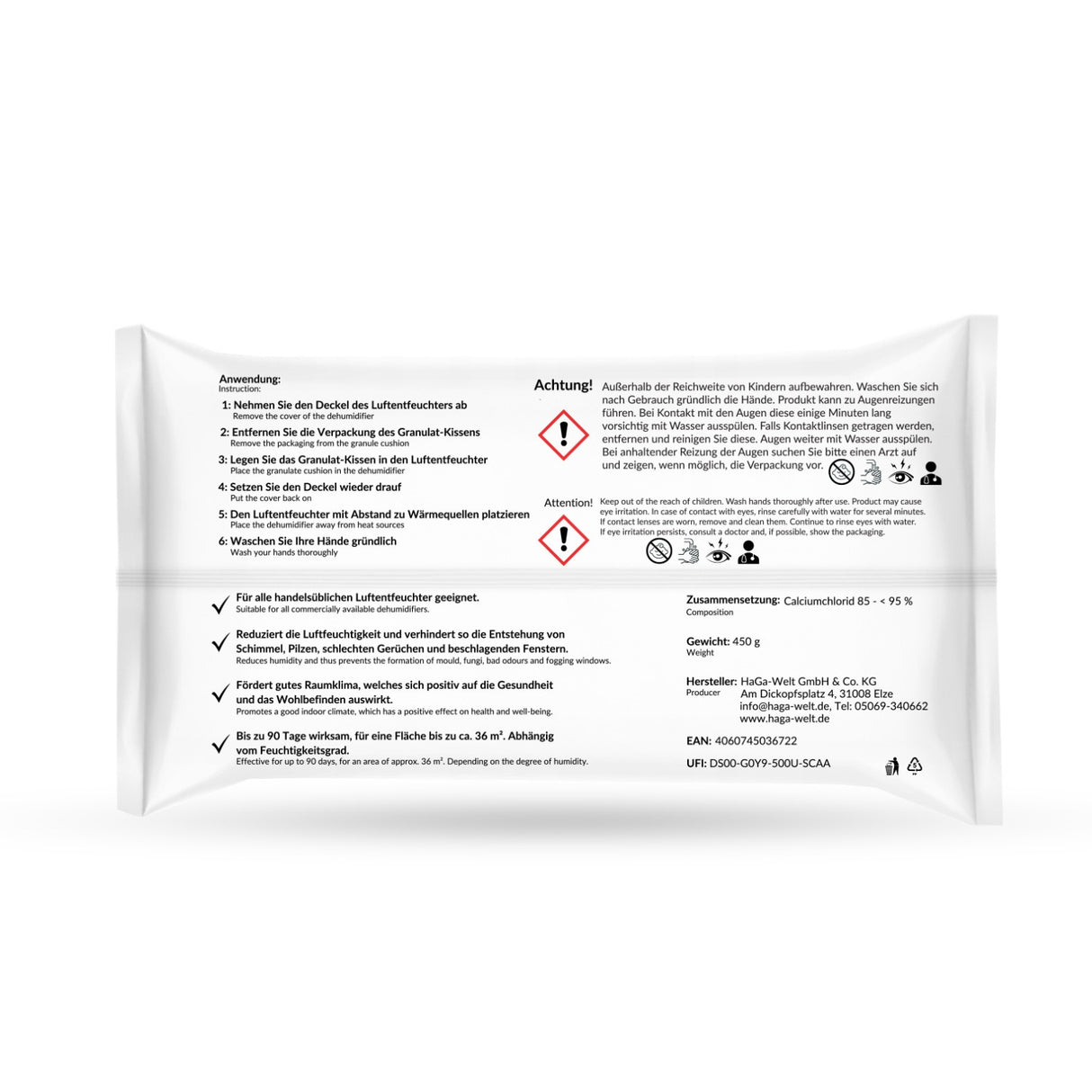 Luftentfeuchter Set inkl. Nachfüllpacks - Gutes Raumklima für Räume bis zu 36 m² – HaGa-Welt