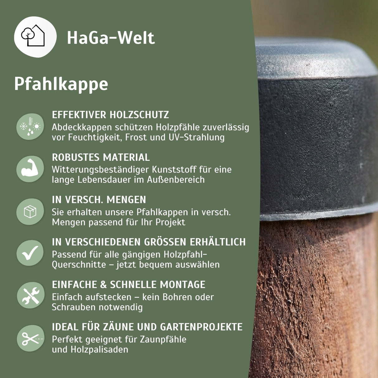 Pfahlkappe versch.Ø Zaunkappe Pfostenabdeckung Abdeckkappe für Holzpfähle – HaGa-Welt