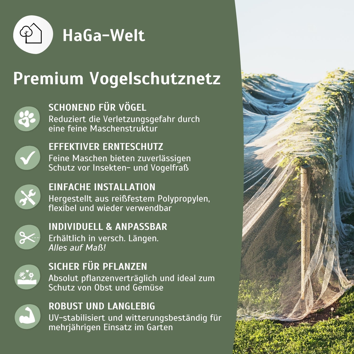 HaGa® Premium Insekten- und Vogelschutznetz Meterware , weiß in 200cm Breite – HaGa-Welt