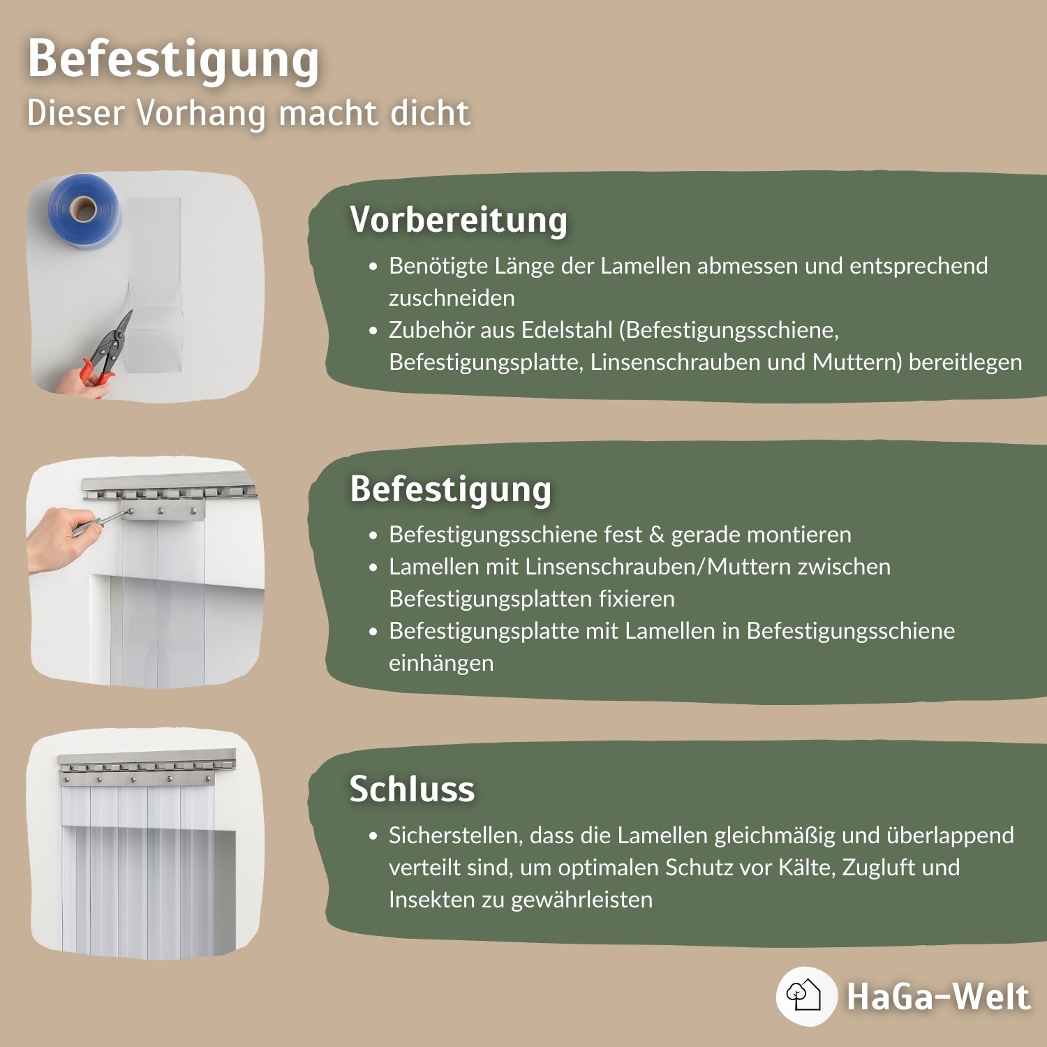 PVC-Lamellenvorhang Set 20 cm – alle Teile für einen PVC Streifenvorhang – HaGa-Welt