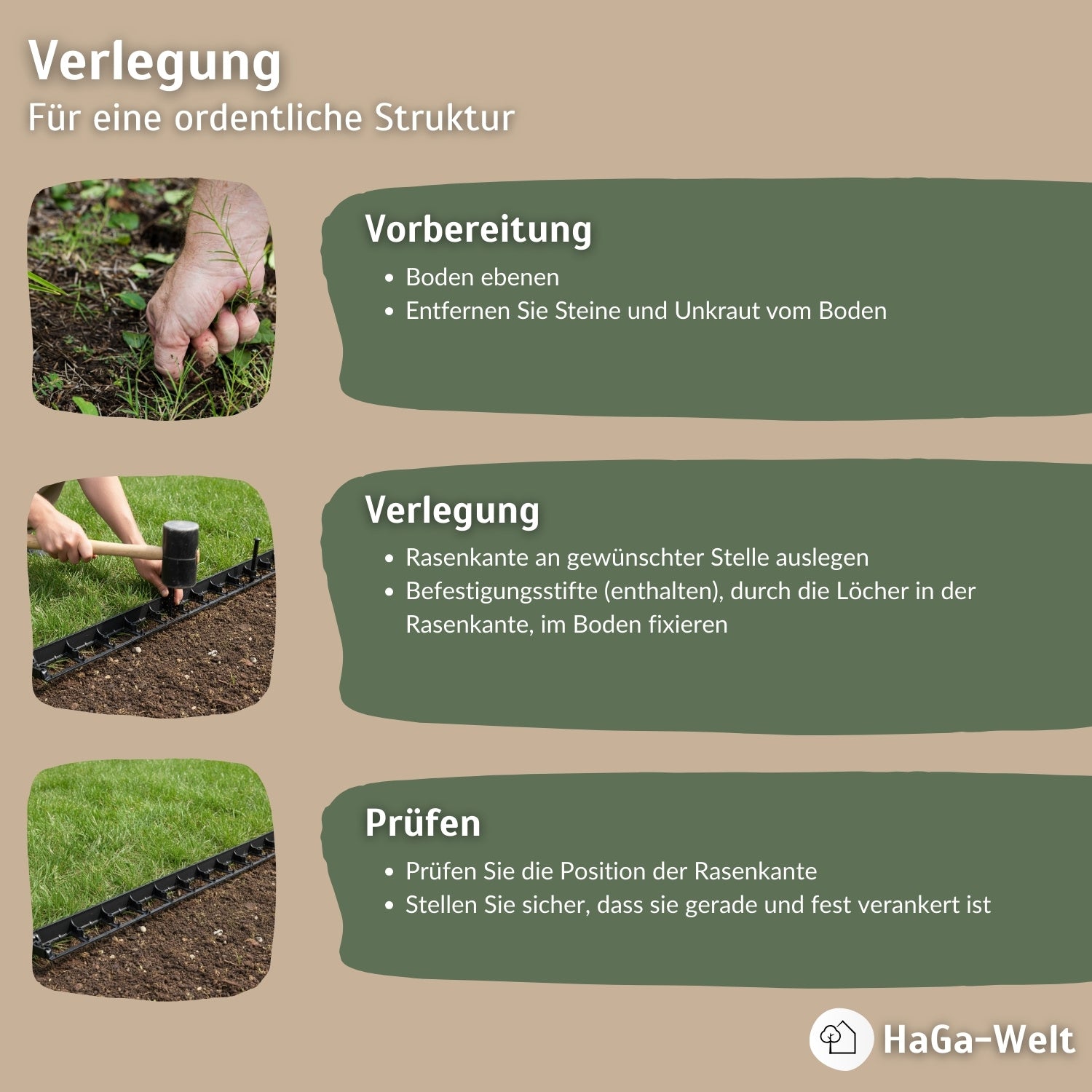 Rasenkante, flexibel rund 1 m x 45 mm – Beeteinfassung für klare Rasenkanten – HaGa-Welt