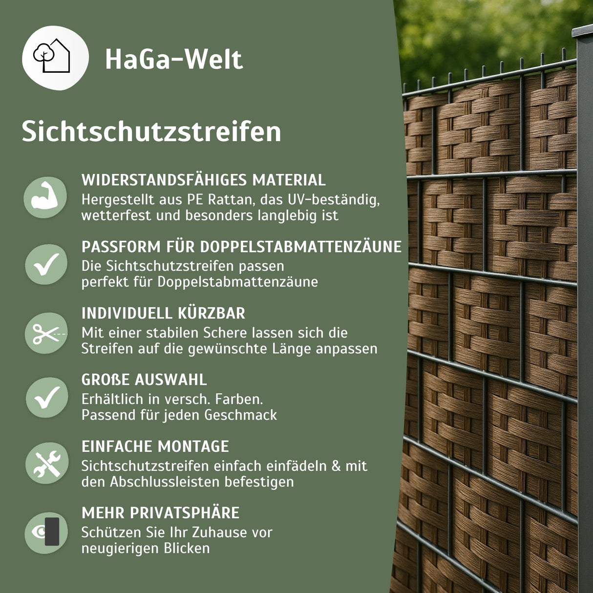 Privacy screen fence panel made of PE rattan