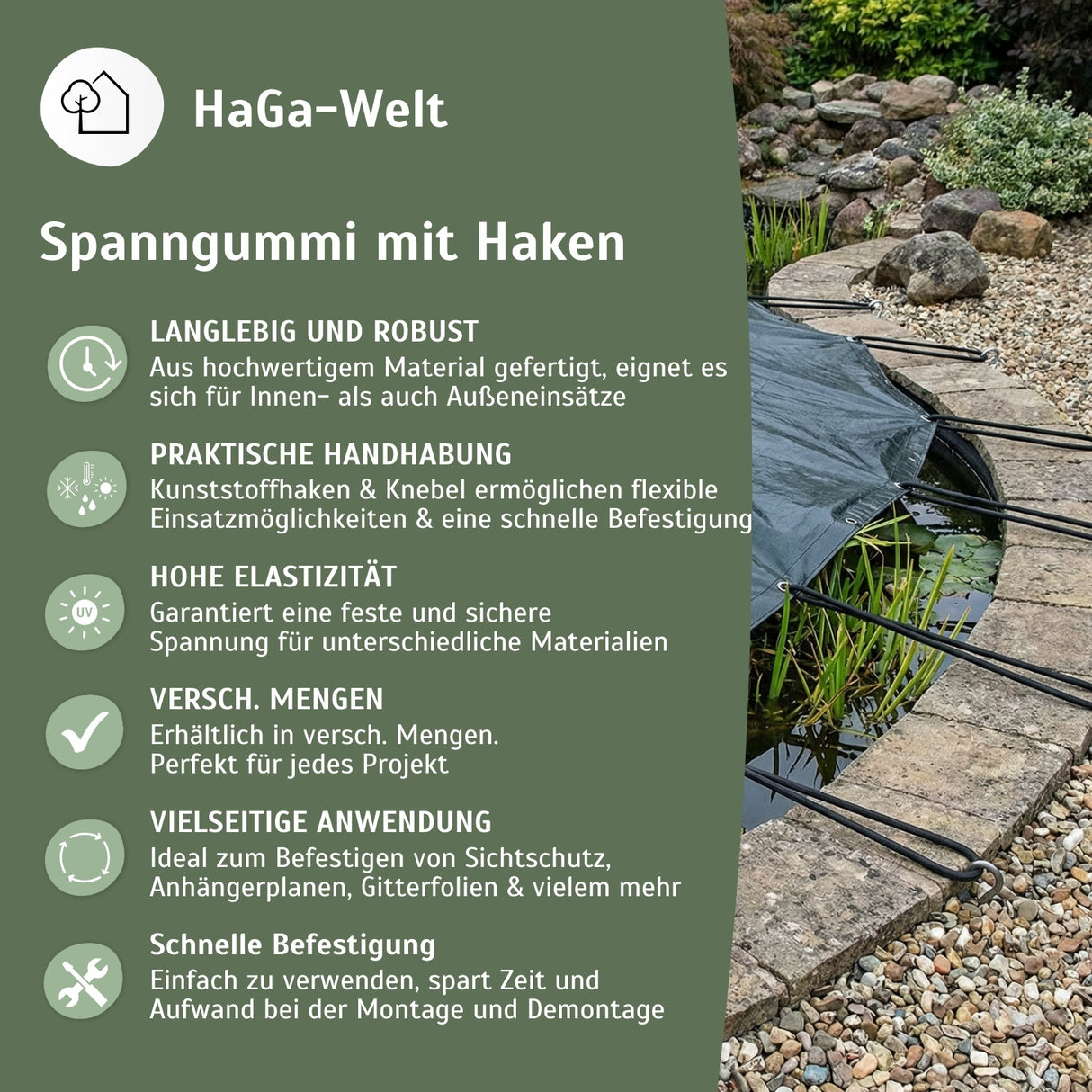 Spanngummi mit Haken – sehr elastisch, für vielfältige Befestigungsmöglichkeiten – HaGa-Welt