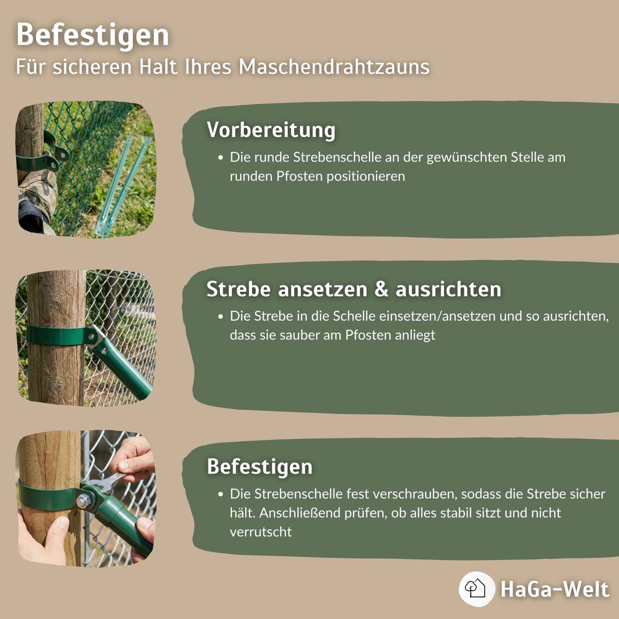 Strebenschelle rund versch. Ø Befestigungsschelle für Zaunbau in braun – HaGa-Welt