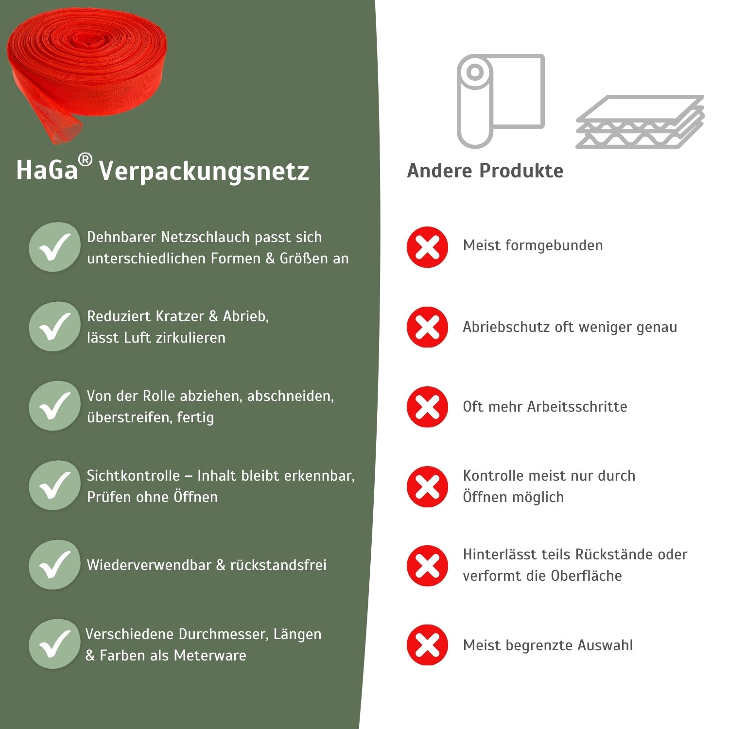Verpackungsnetz versch. Abmessungen und Farben Netzschlauch Schutznetz – HaGa-Welt