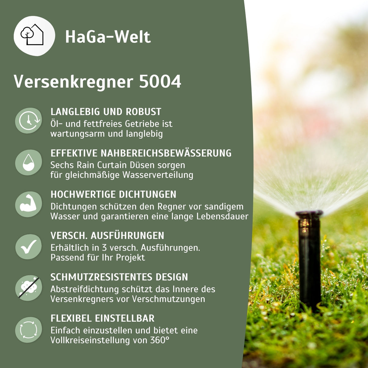 Versenkregner 5004+ Getrieberegner Rasensprenger Bewässerung für Garten – HaGa-Welt