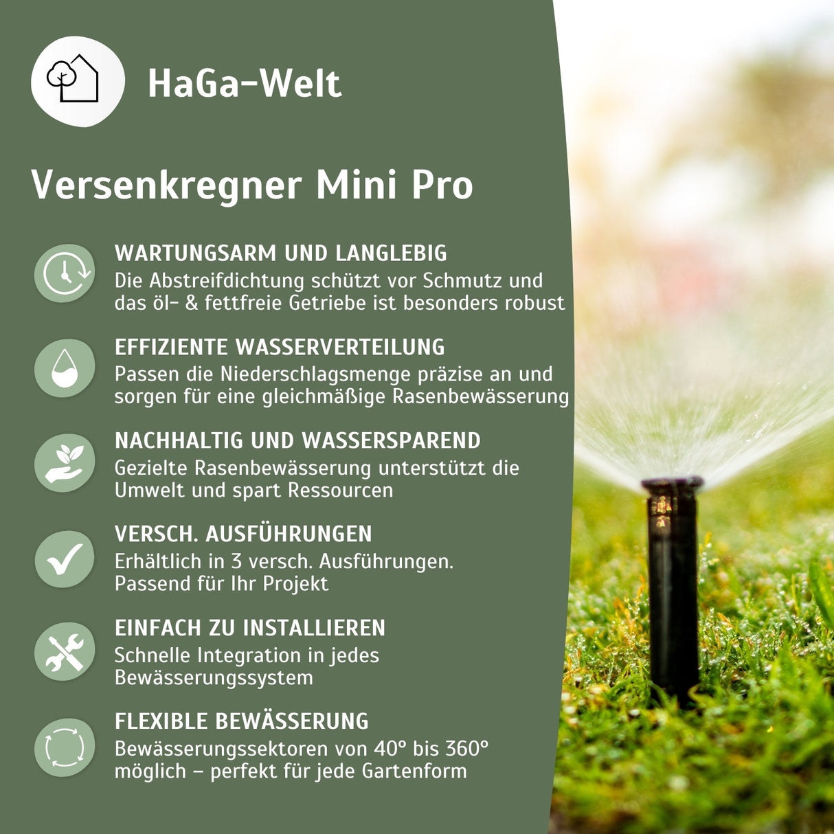 Versenkregner Mini Pro Getrieberegner Rasensprenger Bewässerung für Garten – HaGa-Welt