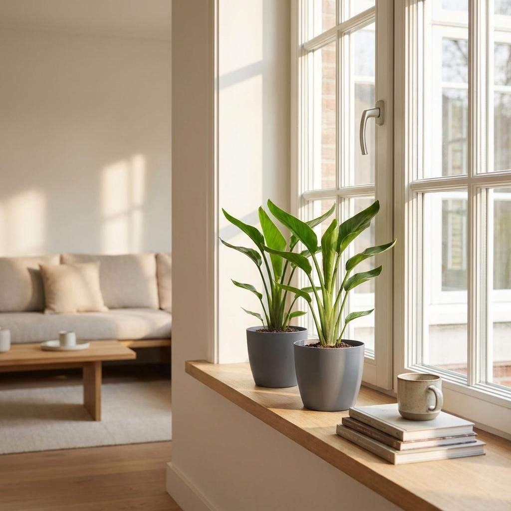 Strelitzia Reginea - Paradiesvogelblume - 1 Plant - met Potter Grijs - Pot 12cm - Hoogte - 35cm
