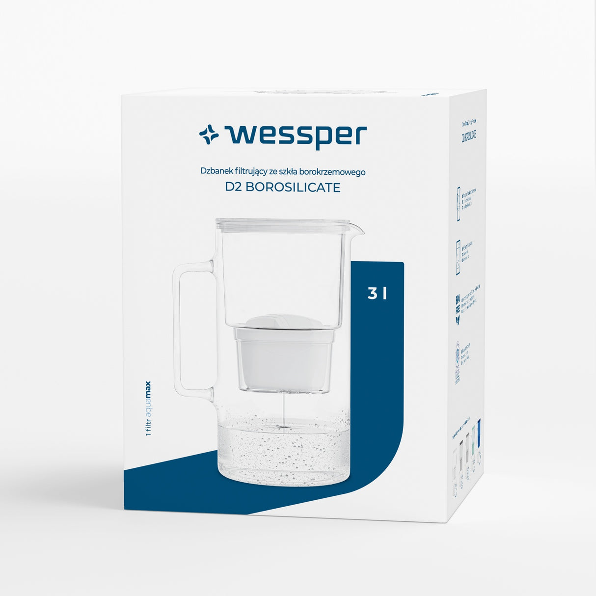 Wasserfilter D2 Borosilicate, 3 Liter mit AquaMax Filter – Wasserfilter Kanne aus Borosilikatglas – HaGa-Welt
