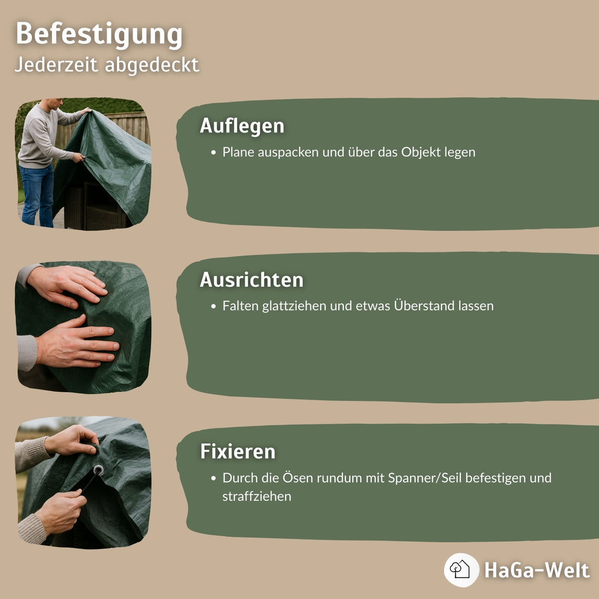 Abdeckplane mit Ösen 70g/m² – zum Abplanen von Gartenmöbeln, Brennholz und mehr – HaGa-Welt