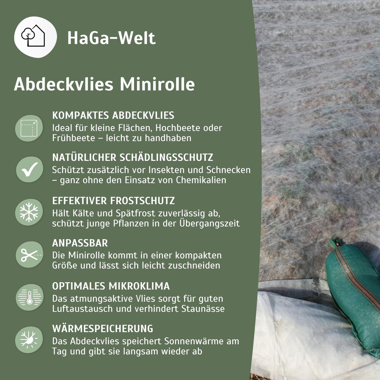 ABDECKVLIES Minirolle 19g/m² 1,6m x 10m Ernteverfrühungsvlies Frostschutzvlies – HaGa-Welt