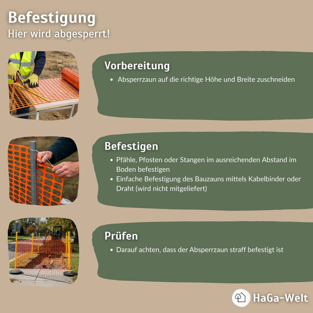 Absperrzaun 1,2m Bauzaun Zaun Baustellenzaun 120g/m² in versch. Farben – HaGa-Welt