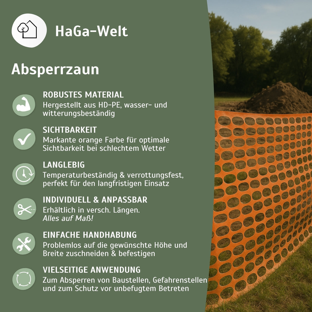 ABSPERRZAUN 1,2m Höhe 50mm x 35mm Masche Bauzaun Warnzaun – HaGa-Welt