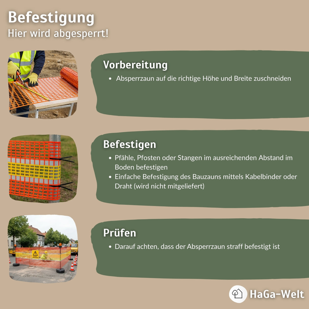 Absperrzaun Warnzaun HaGa® Zaun reflektierend 0,9m Höhe 50mm Masche – HaGa-Welt
