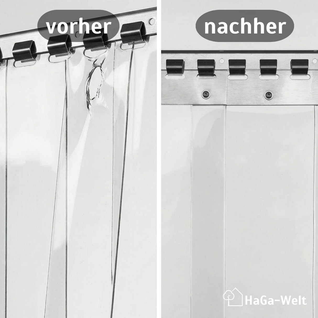 Plaque de montage de différentes longueurs pour stores à lamelles et rideaux à lanières en PVC