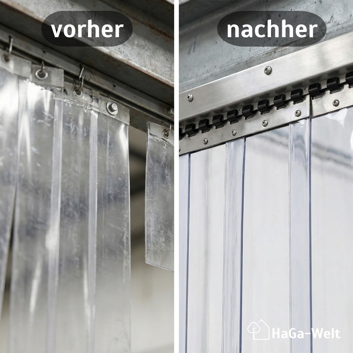 Rail de montage de différentes longueurs pour stores à lamelles et rideaux à lanières en PVC