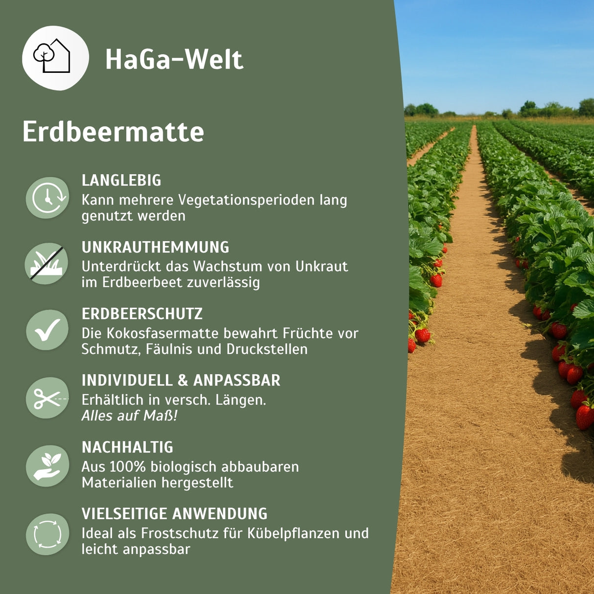 Erdbeermatte in 0,5m Br. Meterware 600g/m² beidseitig mit Naturlatex besprüht – HaGa-Welt