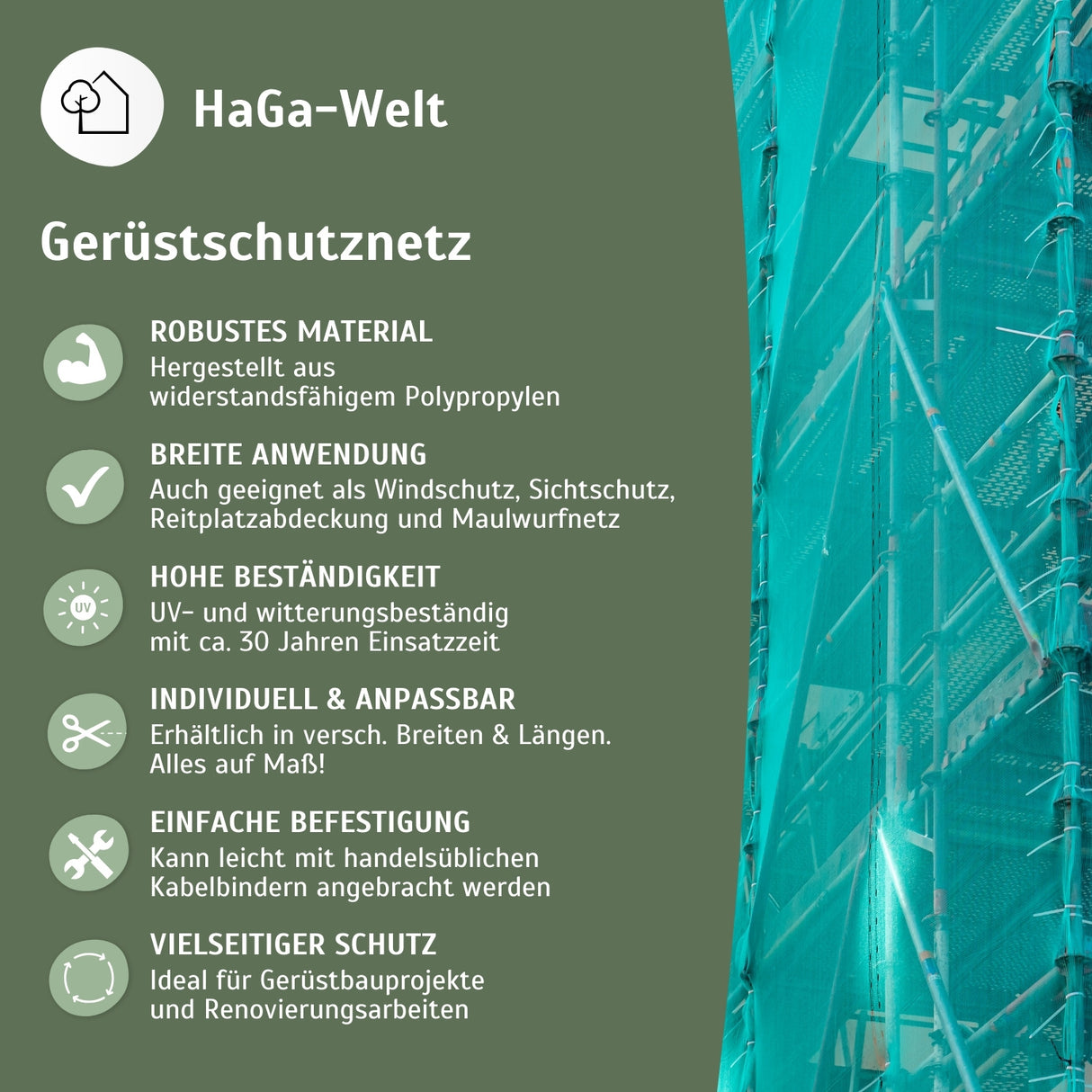 Gerüstschutznetz in versch. Breiten Meterware Schutzabdeckung Schutznetz Gerüst – HaGa-Welt