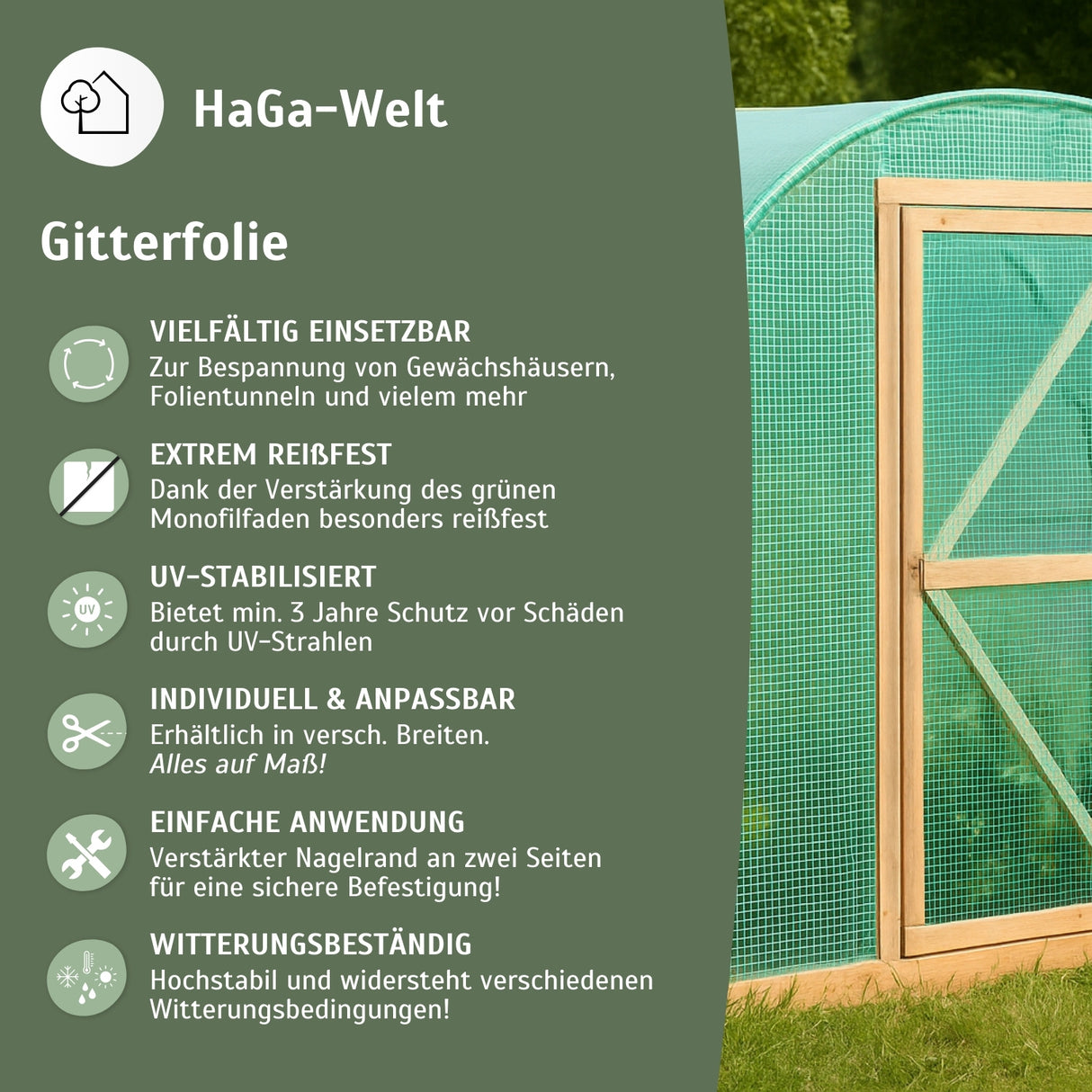 Gitterfolie – verstärkte Folie für Gewächshausbau – HaGa-Welt