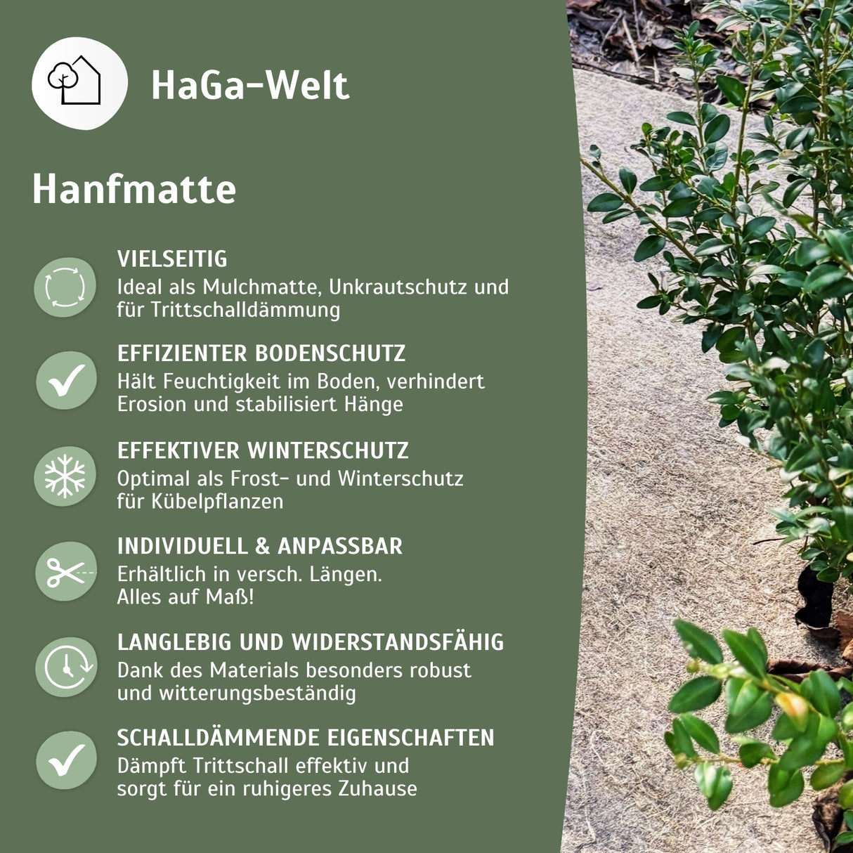 Hanfmatte – perfekter Winterschutz für Pflanzen und Trittschalldämmung im Haus 500 g/m² – HaGa-Welt