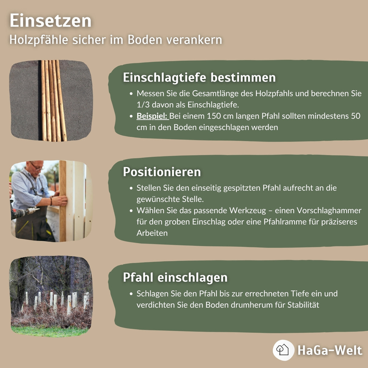 Holzpfahl, KDI grün – widerstandsfähig für den Zaun- und Gartenbau – HaGa-Welt