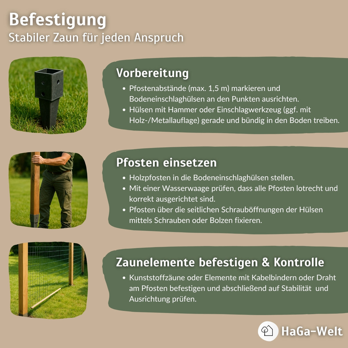 Holzpfosten, KDI-braun – Zaunpfosten für Ihren Gartenzaun – HaGa-Welt
