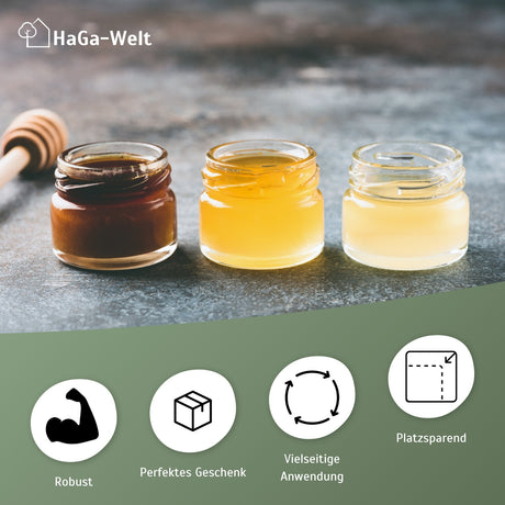 Mini Honiggläser - kleine Gläser mit Deckel, leicht zu befüllen, luftdicht verschlossen – HaGa-Welt