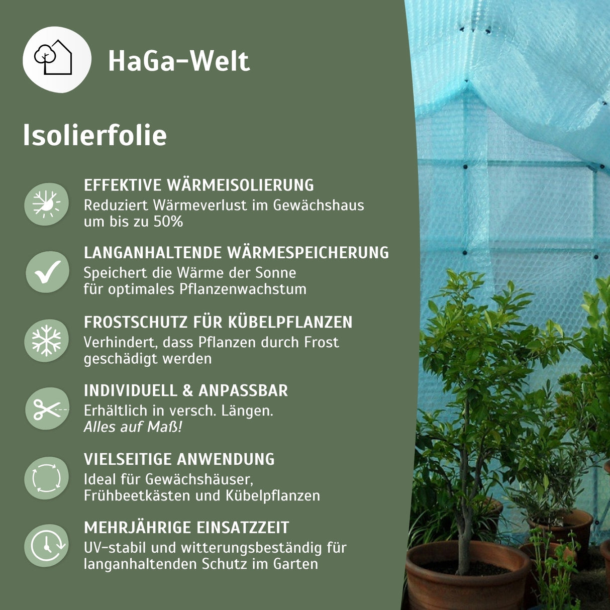 Isolierfolie, 1,5m Breite 3-lagig Meterware – effektiver Frostschutz für Gewächshäuser – HaGa-Welt