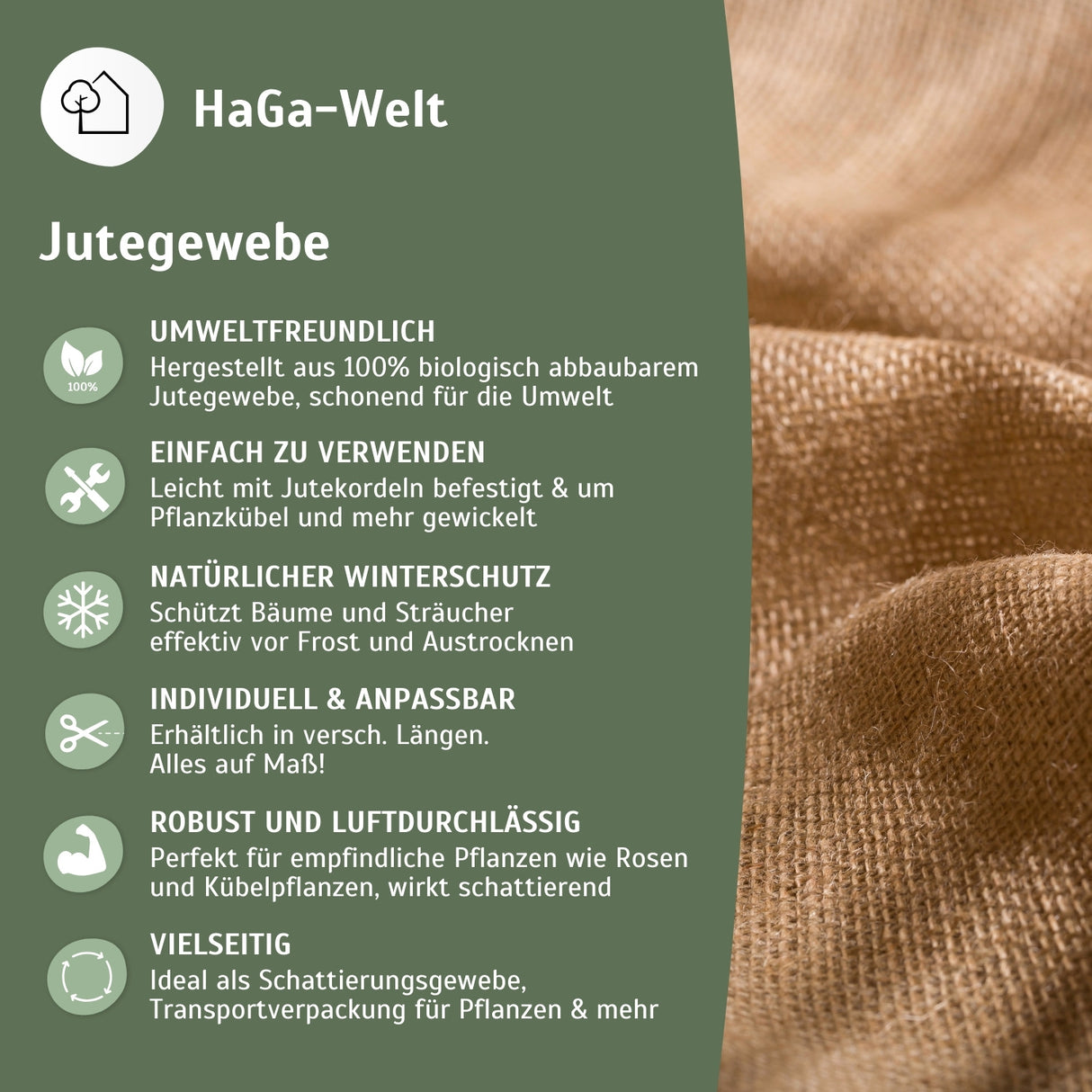 Jutegewebe Meterware –vielseitiger und natürlicher Jutestoff für den Winterschutz – HaGa-Welt