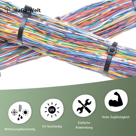 Kabelbinder, 100 Stück, 100 mm x 2,5 mm, für vielfältige Befestigungsmöglichkeiten – HaGa-Welt