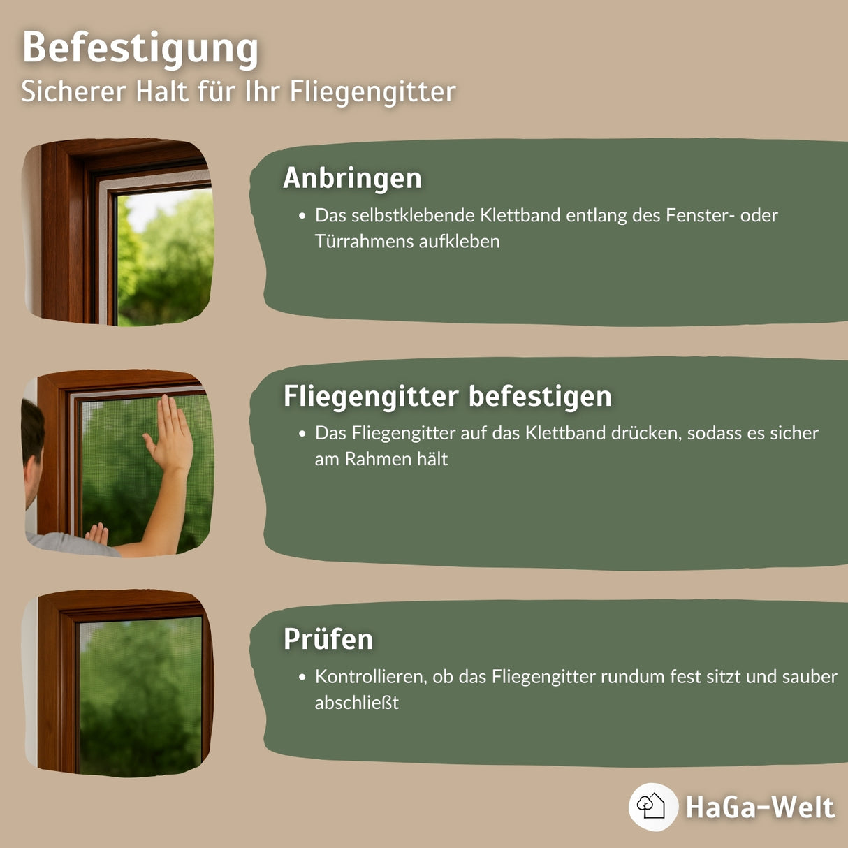 Klettband für Fliegengitter – selbstklebend für sicheren Halt an Fenster und Türen – HaGa-Welt