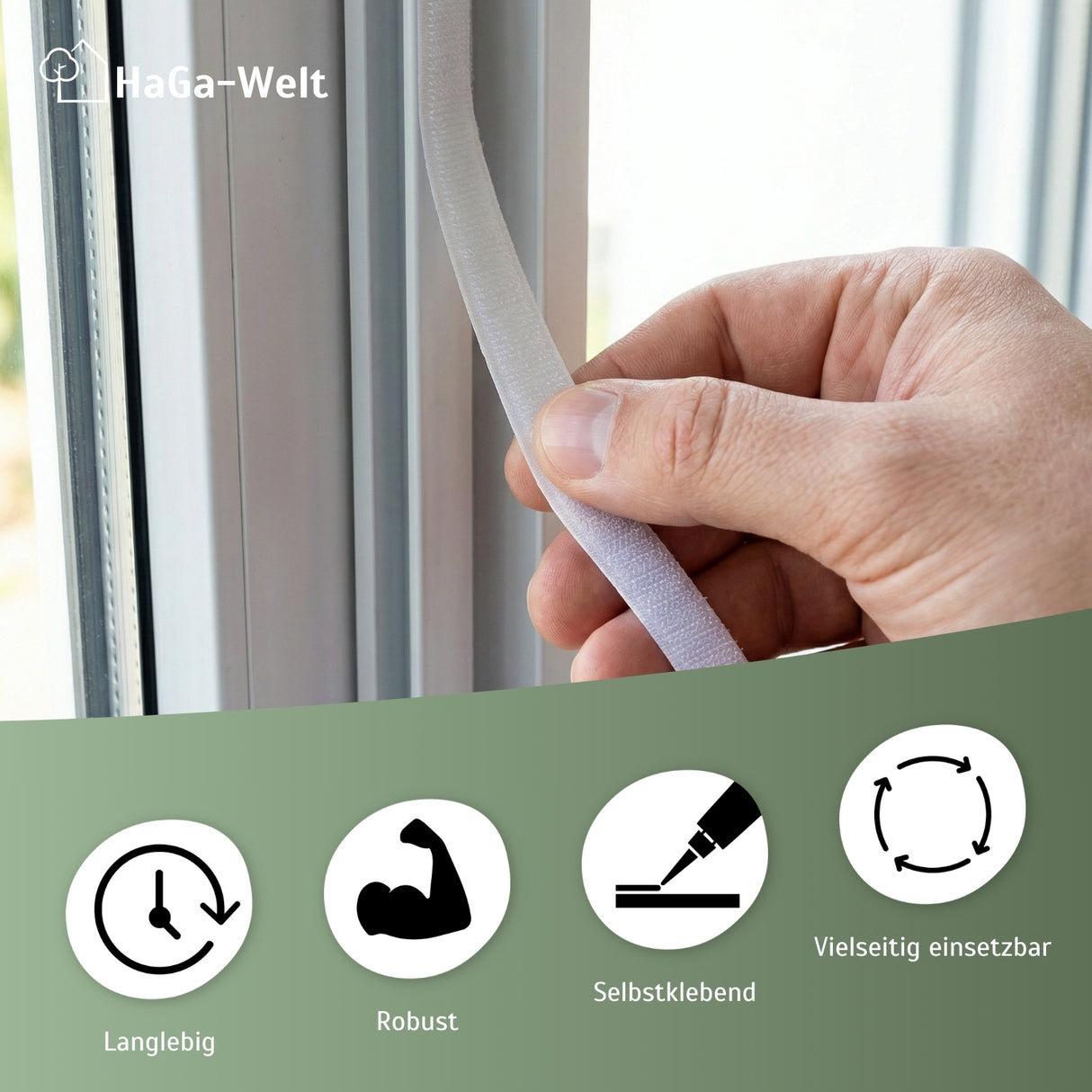 Klettband für Fliegengitter – selbstklebend für sicheren Halt an Fenster und Türen – HaGa-Welt