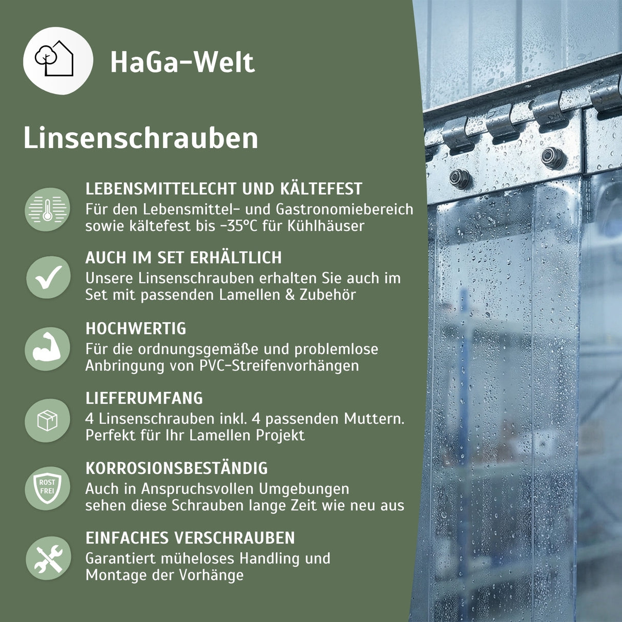 4 Stück Linsenschrauben + Mutter M5 x 12mm für PVC-Lamellenvorhang – HaGa-Welt